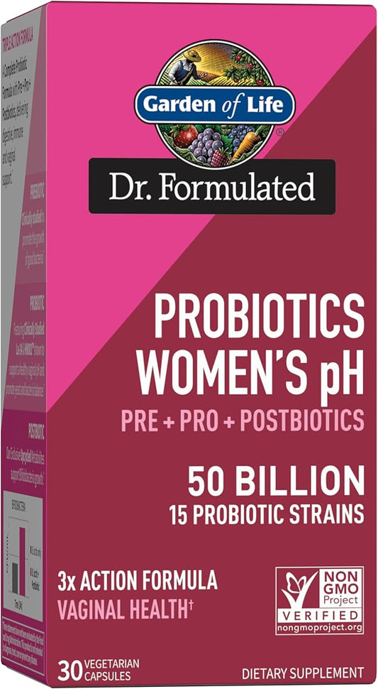 Garden of Life Dr Formulated Women’s pH Probiotics 50 Billion CFU, Pre + Pro + Postbiotics - Digestive, Immune and Vaginal Support, Potato, Acacia, Postbiotic Metabolites, 30 Day Supply