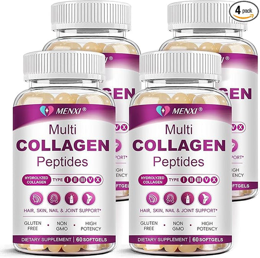 Multi Collagen Peptides Softgel for Women & Men - Type I, II, III, V, X - Hydrolyzed Collagen Peptides with Biotin, Vitamin C & Hyaluronic Acid - Support Skin Hair Nail & Joint - Non GMO, 240 Softgel