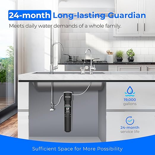 Waterdrop 15UB-UF 0.01 μm Ultra Filtration Under Sink Water Filter System for Baçtёria Reduction, Reduces Lead, Chlorine, Bad Taste & Odor, 19K Gallons, with Dedicated Brushed Nickel Faucet, USA Tech