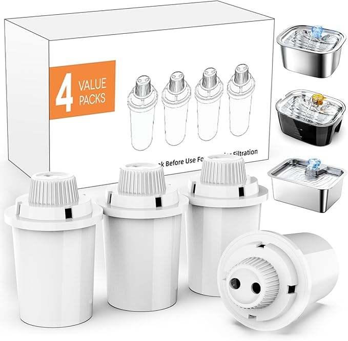 Dog Water Fountain Filters Replacement 4 Pack,2 Months Set of Water Filter Replacement for SwSun Large Pet Water Fountain Stainless Steel,7 Layer Vertical Filtration for D2341,D2419,D2322,D2223,D2340