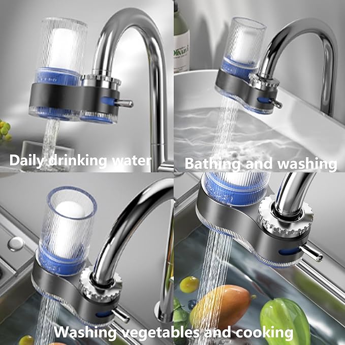 Buyusus Water Filter, Buyusus Water Purifier for Tap Water Fit Any Faucet, Dual-Mode Lead & Chlorine Remover, Universal Hose Adapter, Fits Any Tap for Kitchen Bathroom (1 pc)