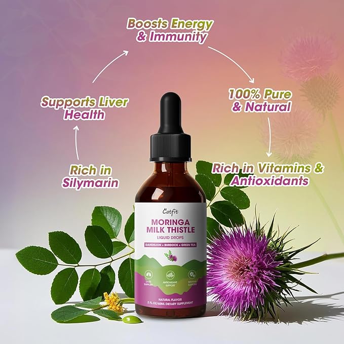 Milk Thistle Liver Detox Drops – Liver Cleanse Detox & Repair with Moringa, Dandelion, Burdock & Green Tea – Liquid Herbal Supplement for Liver Support & Liver Health, Vegan, 2 Fl Oz