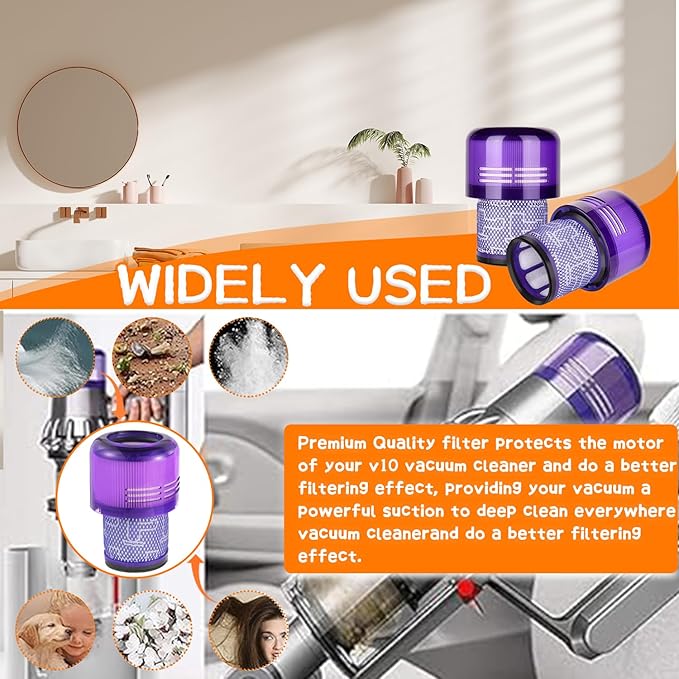 2 Pack V11 Vacuum Filters Replacement for Dy son V11 Animal, V11 Torque Drive,V11 Extra, V15 Detect V15s Detect Cordless Vacuum Cleaner Filter, Compare to Part 970013-02