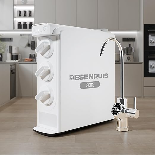 Reverse Osmosis Water Filter System, 800 GPD Fast Flow, 3:1 Pure to Drain, Tankless Under Sink Dual RO Water Filter System, Reduce PFAS & TDS, Smart LED Faucet, by DESENRUIS