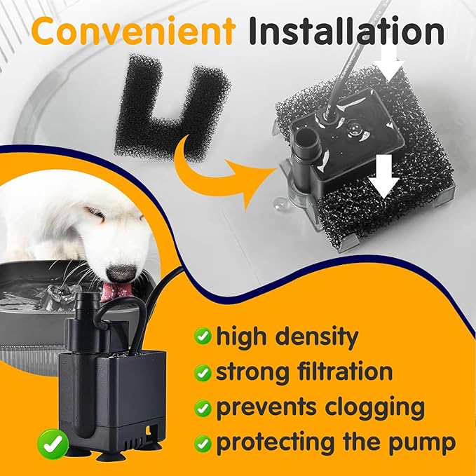 12-Pack Cat Water Fountain Foam Filters - Pet Filter Replacement for 135oz/4L and 118oz/3.5L Dog Drinking Fountain - Universal Black