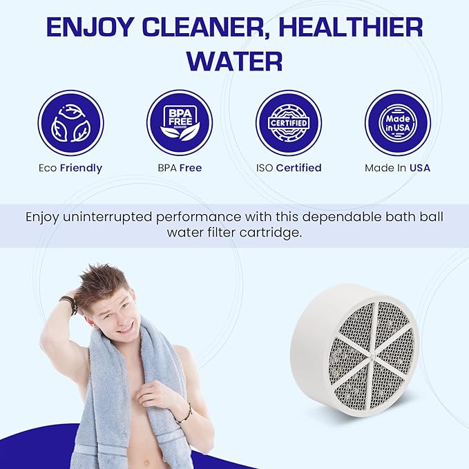 Crystal Quest Bath Ball Replacement Cartridge – Removes Chlorine, PFAS & Odors – Easy-to-Install Water Filter – Eco-Friendly, Durable & Skin-Safe – Built in the USA [4 Pack]