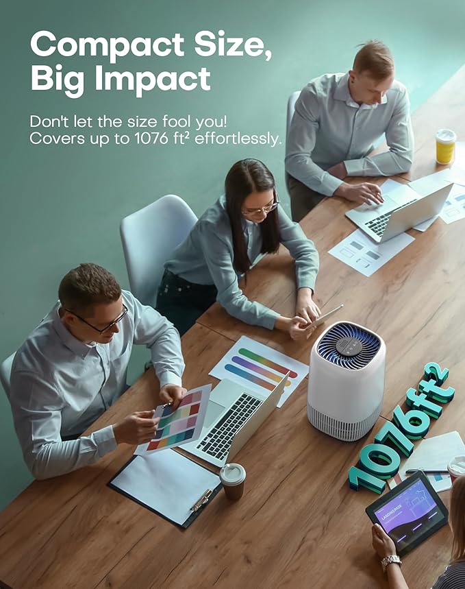 Air Purifiers for Home with H13 True HEPA Filter Up to 1076 Ft² for Pet Hair, Odors, Pollen, Smoke, Compact Air Cleaner with 3 Speeds, Timer, Aroma Quiet 360°Intake Filter, White