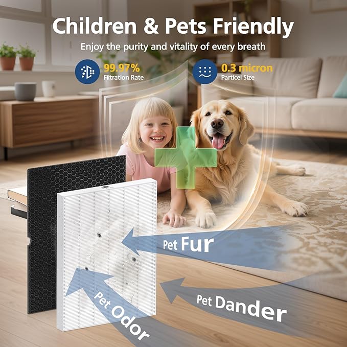 116130 Replacement Filter H Compatible with Winix 5500-2/ AM80 Air Purifi-ers, HEPA Filter for Dust Pollen Hair Pet Dander Smoke, 2 Pack(White)