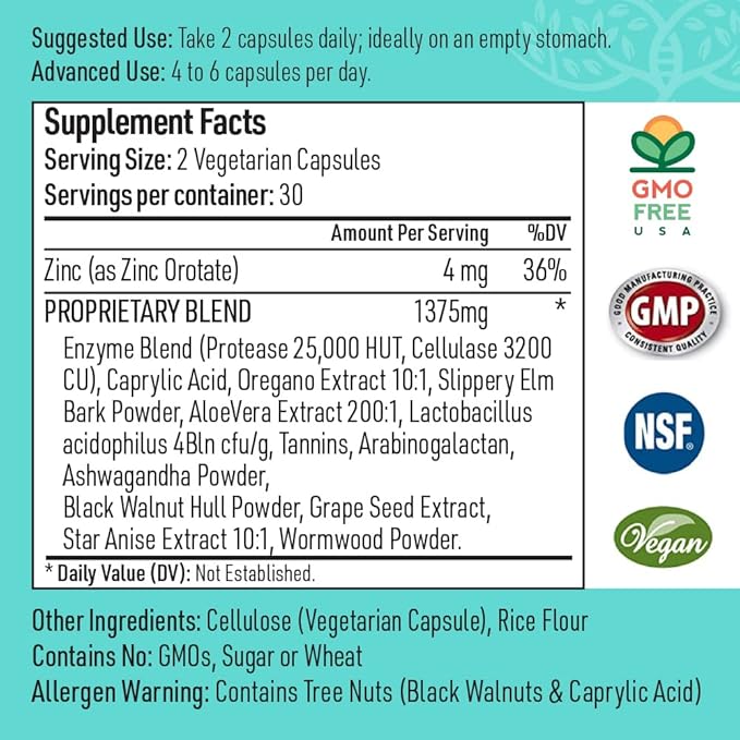 Candida Complex Oregano Oil, Digestive Enzymes, Candida Cleanse, Non-GMO Probiotic Supplement with Organic Herbs, Caprylic Acid, Grape Seed Extract, 120 Vegetarian Capsules