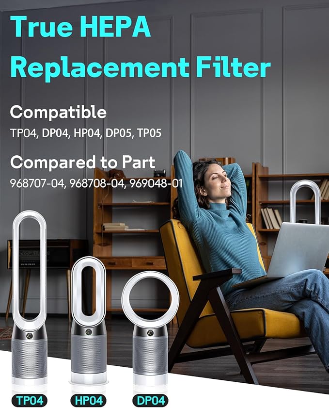 Leemone 2 Pack TP04 HP04 DP04 Filter Replacement Compatible with Dyson TP04 HP04 DP04 TP05 DP05 Air Purifier, 360° Combi Glass Filter & Activated Carbon Filter, Black