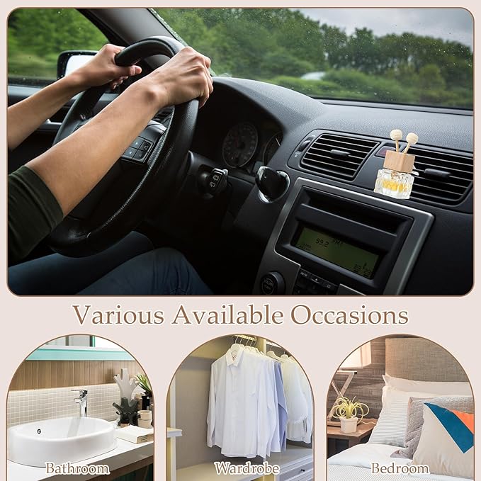 Zubebe 30 Pack Car Air Freshener Diffuser with Vent Clip Empty Car Diffuser Bottles for Essential Oil Perfume Glass Bottle with Wooden Caps Stick(Classic)