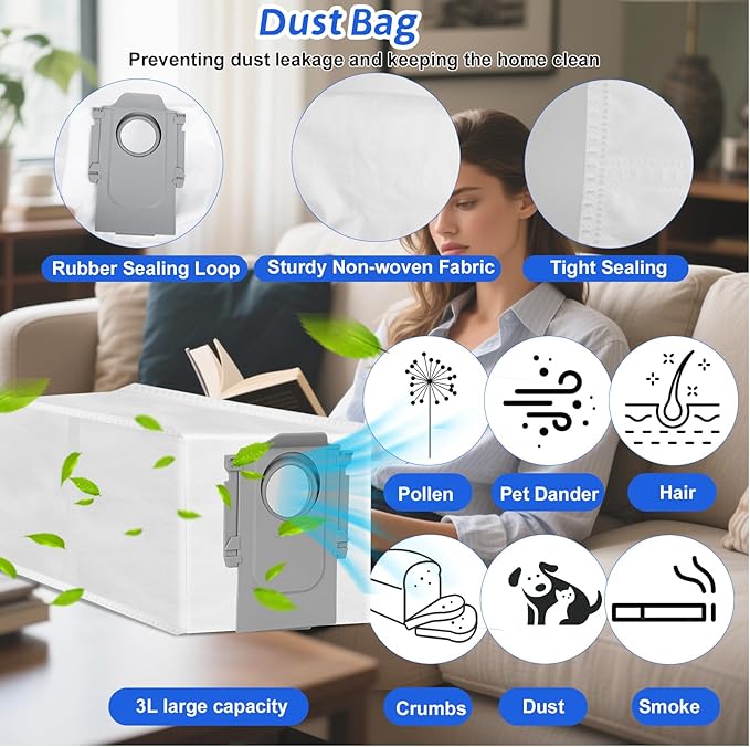 18 Pcs Replacement Kit Accessories for Roborock Saros 10R Robot Vacuum, Include 2 Main Brush, 4 Side Brushes, 4 HEPA Filters, 4 Mop Pads, 2 Dust Bags[3.0L Capacity], 1 Cleaning brush, 1 Screwdriver