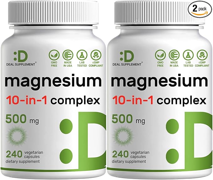 Magnesium Complex 500mg, 480 Veggie Capsules | 10-in-1 Glycinate, Citrate, Malate, & More | 100% Chelated for Easy Absorption | Essential Mineral Supplement for Muscle, Sleep, & Heart Health