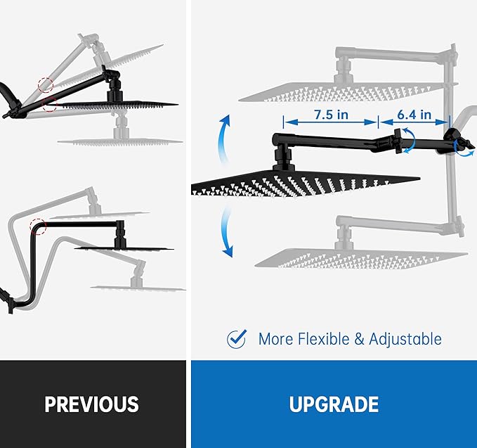 G-Promise All Metal 12 Inches Rainfall Shower Head with Handheld Spray Combo, 3 Settings Diverter, Adjustable Extension Arm with Lock Joints, 71 Inches Stainless Steel Hose (Matte Black)