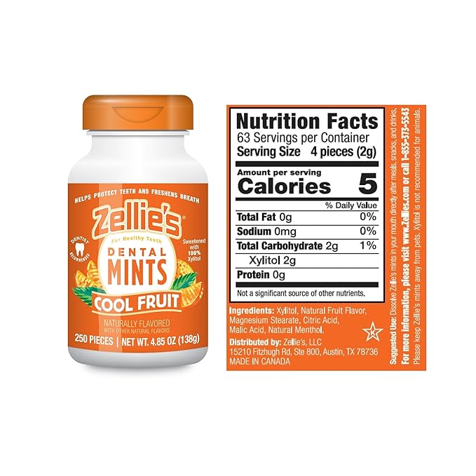 Zellie's | 100% Xylitol Cool Fruit Mints Breath Mints | No Aspartame, Gluten Free, Vegan & Kosher (250 Count - Pack of 1)