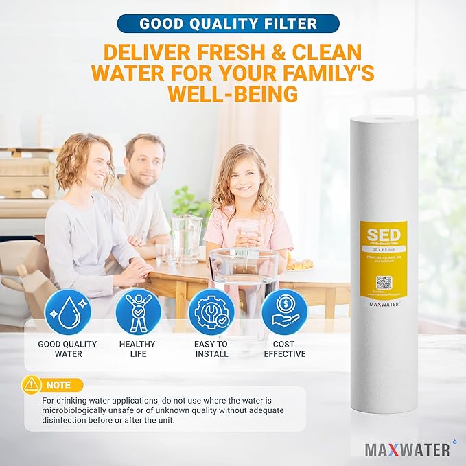 Max Water 10 Micron 20 x 4.5 Sediment Filter 20 inch Whole House BB Water Filteration System Replacement Compatible Cartridge DGD-5005-20, FP25B, AP810-6, FPMB5-20, P5-20, 155358-43, SDC-45-2005