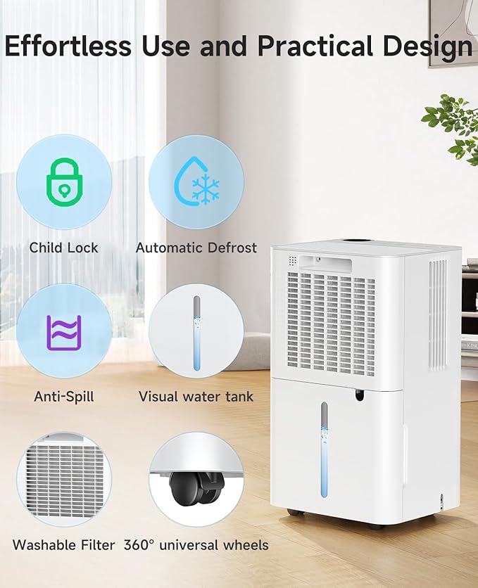 2500 Sq.Ft Dehumidifier for Basement with Drain Hose, 34 Pints Dehumidifiers for Home Large Room Bathroom Bedroom,3 Modes, Adjustable Humidity Control, Timer, Auto Defrost, Sleep Mode