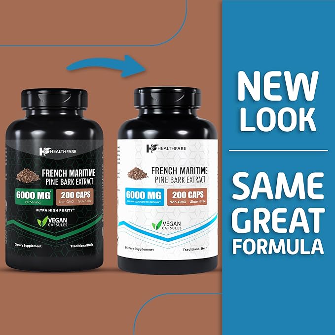 French Maritime Pine Bark Extract 6000mg | 200 Vegan Capsules | 95% Proanthocyanidins | Non-GMO | Gluten-Free | Made in The USA