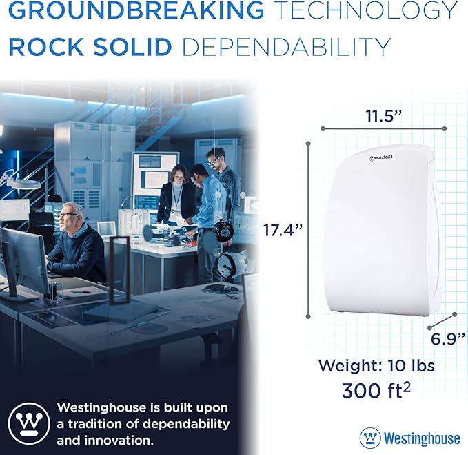Westinghouse 1701 True HEPA Air Purifier - Medical-Grade NCCO Technology Air Purifiers for Home, Removes Allergens, Pet Dander, Smoke, Odors, Air Purifier 300 sq ft.
