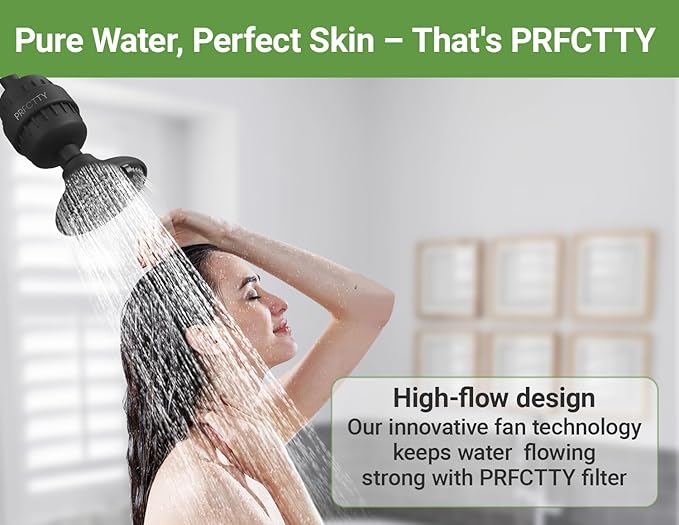 25-Stage Shower Filter prevents scale buildup,Revitalize Hair Skin Nails with Purifying Water, softener hard water,99% Lead Chlorine, Fluoride &Chemicals removed,High Output Fan Technology,Matte Black