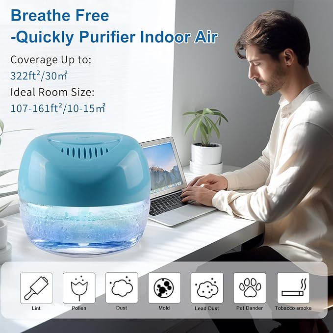 Water-Based Purifier Air Washer, Air Revitalizer & Freshener, Air Fresher with 7 LED Color Changing Light for Rooms (Blue)