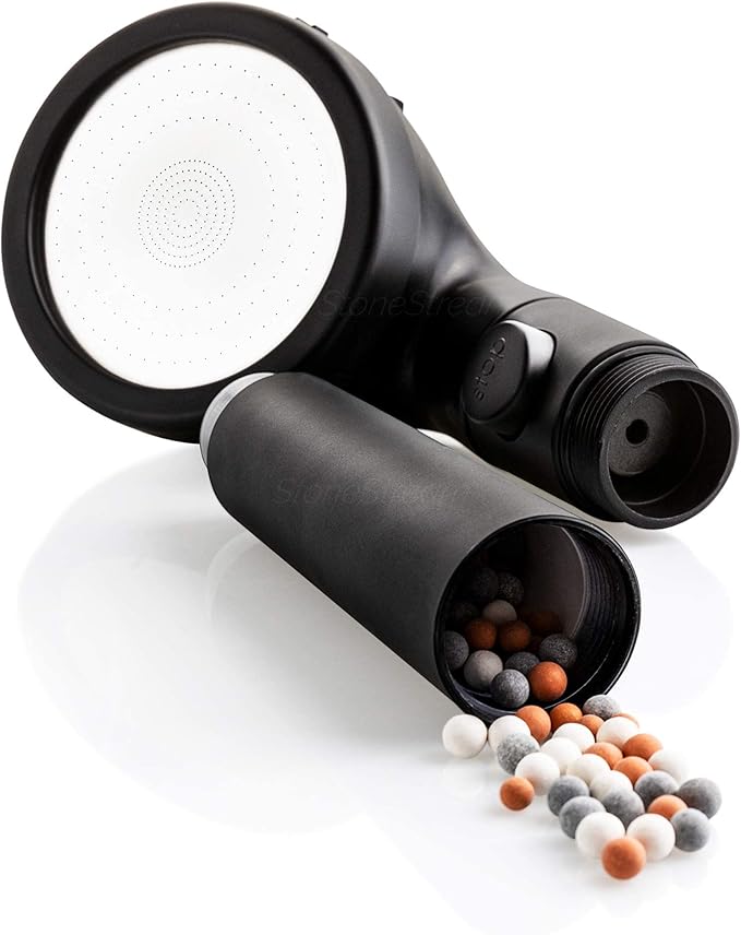 Original StoneStream® EcoPower High Pressure Matte Black Shower Head - Spa Like Ionic Filter to Soften Water, Increase Pressure & Save Water- Mineral Stones Filter Shower head With 3 Spray Settings