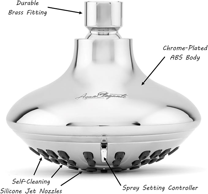 6 Function Adjustable Luxury Shower Head - High Pressure Boosting, Wall Mount, Bathroom Showerhead For Low Flow Showers, 2.5 GPM - Chrome