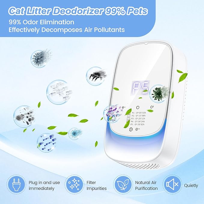 Ozone Odor Eliminator, 99% Odor Eliminator for Strong Pet Odors, Cat Litter Deodorizer, Dog Poof Odor Removal Air Ionizers Plug In Negative Ion Air Purifier for Litter Box, Home, Kitchen, Bathroom