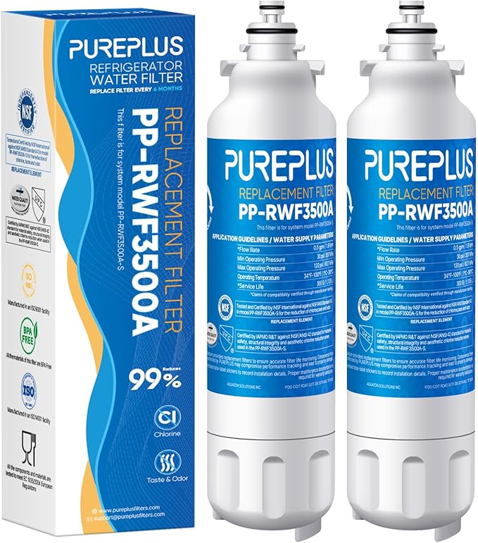 PUREPLUS Replacement for ADQ73613401, LG® LT800P®, LT800PC, ADQ736134, ADQ73613402, LSXS26326S, LSXS26366S, LMXS30776S, LSXS26366D, LMXC23746S, 46-9490, Refrigerator Water Filter, 2 Pack
