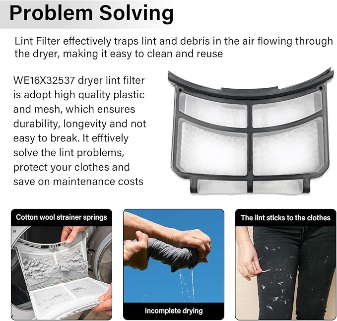 WE16X32537 Dryer Lint Filter Trap Screen Replacement for GE Clothes Dryer, Dryer Lint Strainer Replaces AP7205579 WE16X29597