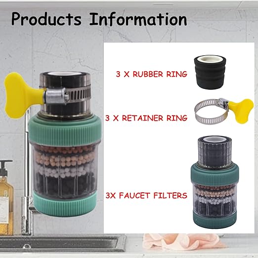 3 Pack Faucet Mount Filters,Faucet Water Filte for Kitchen,Purifier Kitchen Tap Filtration for Home Bathroom with Activated Carbon Removes Chlorine Fluoride Heavy Metals Hard Water(Random Color)