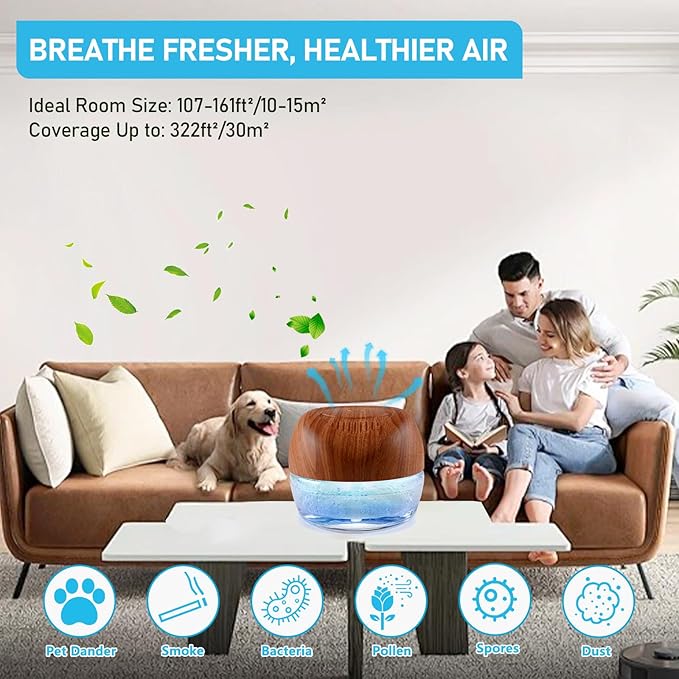 Water-Based Purifier Air Washer, Air Revitalizer & Freshener, Air Fresher with 7 LED Color Changing Light for Rooms (DarkYellow)