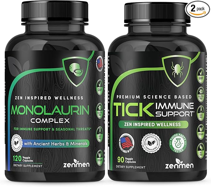 Zenmen Pre-Testing Lite Bundle - Helps Balance Your System Before Testing - 1 Tick Immune Support + 1 Monolaurin Capsules