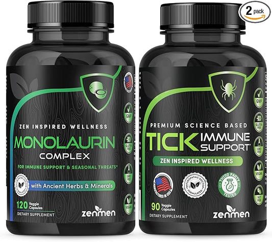 Zenmen Pre-Testing Lite Bundle - Helps Balance Your System Before Testing - 1 Tick Immune Support + 1 Monolaurin Capsules