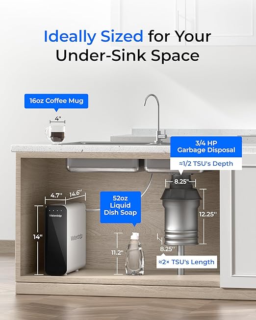 Waterdrop TSU 0.01 Micron Ultra Filtration Under Sink Water Filter System, 3-Stage Tankless Under Sink Water Filtration System with Faucet, Smart Panel, Not Lower TDS, Drilling Required