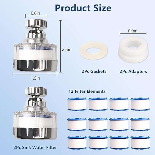 14 Pcs Sink Water Filter with Filter Elements Set, Universal Sink Faucet Filter 360°Rotating,Tap Water Filter Removes Fluoride Hard Water,Faucet Filter Faucet Extender for Home Kitchen Sink
