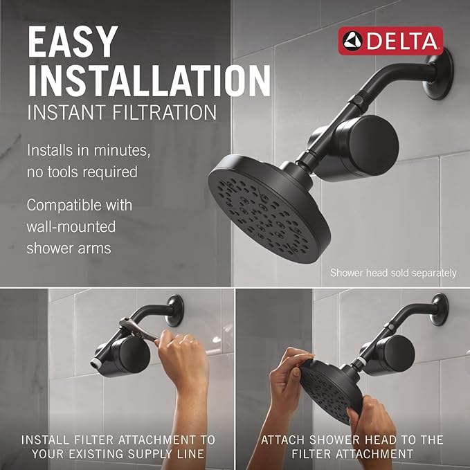 Delta Faucet Clarifi Standard Shower Filter Attachment with Filter, Shower Water Filter, Shower Head Filter, Matte Black 7SF100-BL