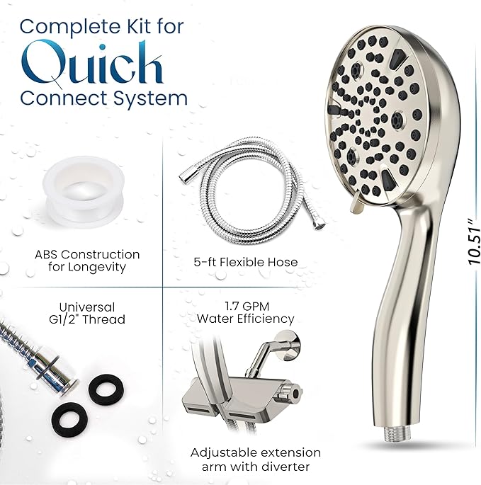 AQUAZEN® Filtered Shower Head with 8-Layer Handheld Filter | High Pressure | 10 Spray Modes | US Standard | Premium Brushed Nickel Finish | 5ft Hose | Easy Install