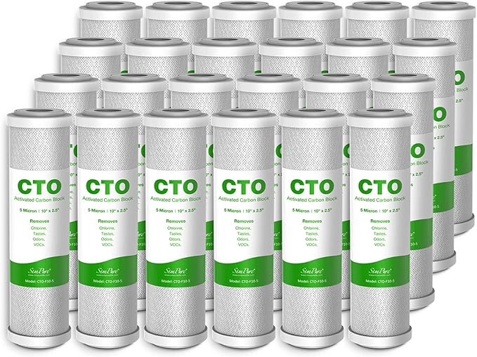 SimPure 5 Micron 10" x 2.5" Whole House Carbon Sediment Water Filter Cartridge Replacement for Home Under-Sink & Countertop Filtration System,10 inch RO Unit, Dupont WFPFC8002, FXWTC, SCWH-5 (24 Pack)