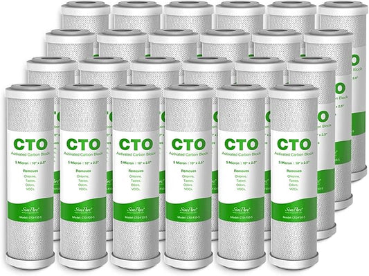 SimPure 5 Micron 10" x 2.5" Whole House Carbon Sediment Water Filter Cartridge Replacement for Home Under-Sink & Countertop Filtration System,10 inch RO Unit, Dupont WFPFC8002, FXWTC, SCWH-5 (24 Pack)