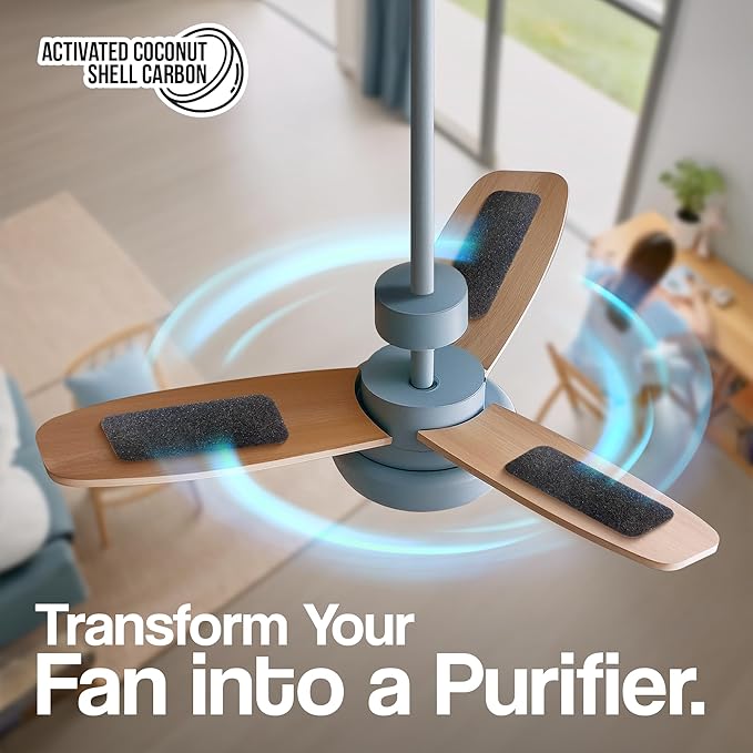 Ceiling Fan Filters for Blades - 3 Pcs Activated Coconut Shell Carbon Ceiling Fan Air Purifier Pads - Adhesive Fans Filter - Dust Catcher Fans Blade Air Purifier Pads - Fresh Natural Air