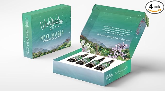 WishGarden Herbs Postpartum Essentials Kit with Gift Box - Post partum Essentials for New Mom w/AfterEase, Happy Ducts, Milk Rich & Baby Blues, Supports Contractions, Breastfeeding & Postpartum Mood