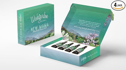WishGarden Herbs Postpartum Essentials Kit with Gift Box - Post partum Essentials for New Mom w/AfterEase, Happy Ducts, Milk Rich & Baby Blues, Supports Contractions, Breastfeeding & Postpartum Mood