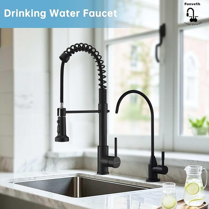 Drinking Water Faucet, Black RO Faucet Modern for Under Sink Water Filter System Non-Air Gap 360-degree Swivel Spout