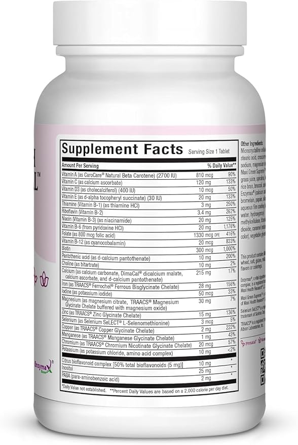 Maxi Health Prenatal Vitamins for Women – One Daily Prenatals with Iron, Folate, Choline, Vitamin D3, and Essential Nutrients – High Absorption Supplement for Pregnancy and Preconception – 60 Tablets