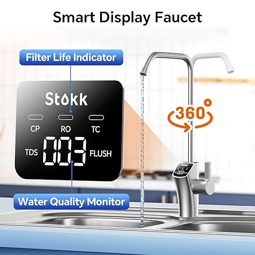 Stokk Tankless Reverse Osmosis System, 800 GPD Fast Flow Water Filter, NSF/ANSI 58&42, 8 Stage RO System, 3:1 Pure to Drain, Under Sink Tankless RO System, Smart Faucet, Reduce PFAS, S2