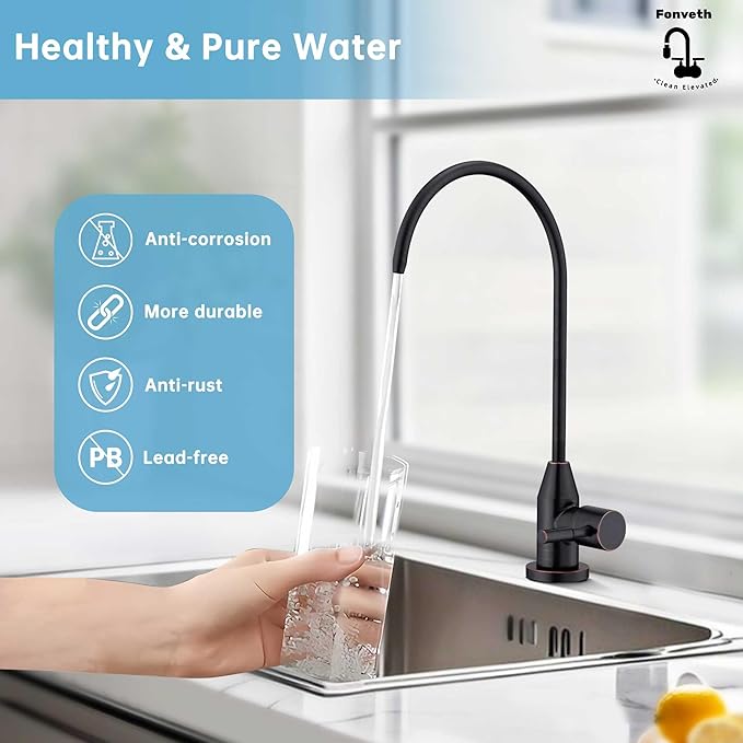 Drinking Water Faucet, 304 Stainless Steel Oil Rubbed Bronze RO Faucet Modern for Under Sink Water Filter System Non-Air Gap 360-degree Swivel Spout