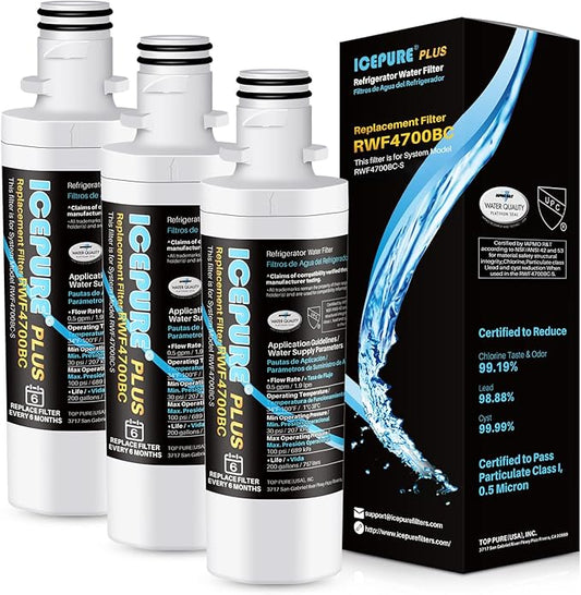 ICEPURE PLUS ADQ747935 NSF53 Certified Replacement for LG LT1000P Kenmore Elite 9980 LT1000 LT1000PC ADQ74793501 MDJ64844601 RWF4700BC LFXS26973S Refrigerator Water Filter,3PACK