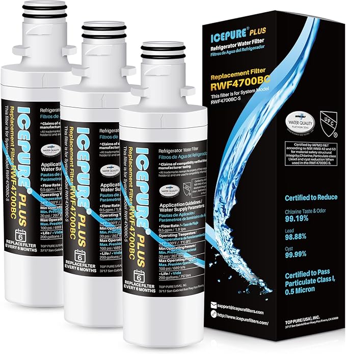 ICEPURE PLUS ADQ747935 NSF/ANSI 53 Certified Replacement for LG LT1000P, Kenmore Elite 9980 LT1000PC ADQ74793501 LT1000 MDJ64844601 RWF4700AC LFXS26973S Refrigerator Water Filter, 3PACK