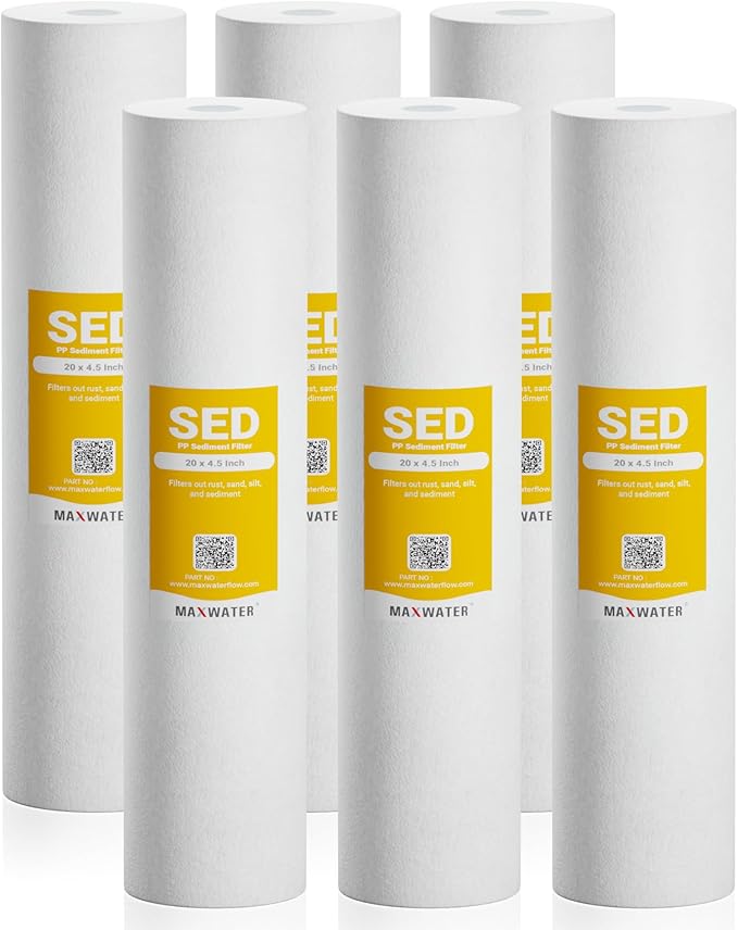 Max Water 10 Micron 20 x 4.5 Sediment Filter 20 inch Whole House BB Water Filteration System Replacement Compatible Cartridge DGD-5005-20, FP25B, AP810-6, FPMB5-20, P5-20, 155358-43, SDC-45-2005